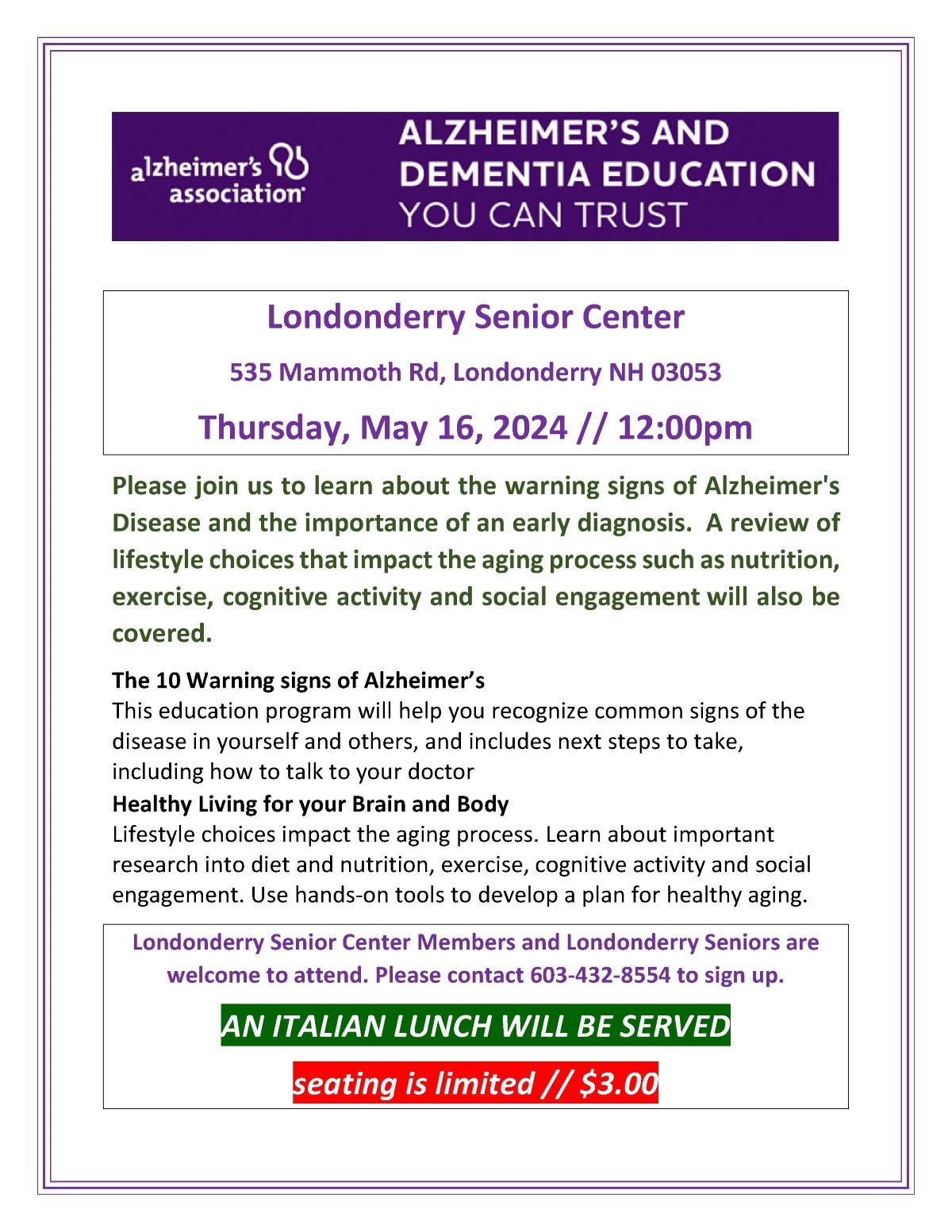Alzheimer's Education flyer