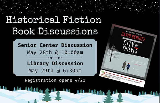 An advertisement for a book discussion of City of Thieves