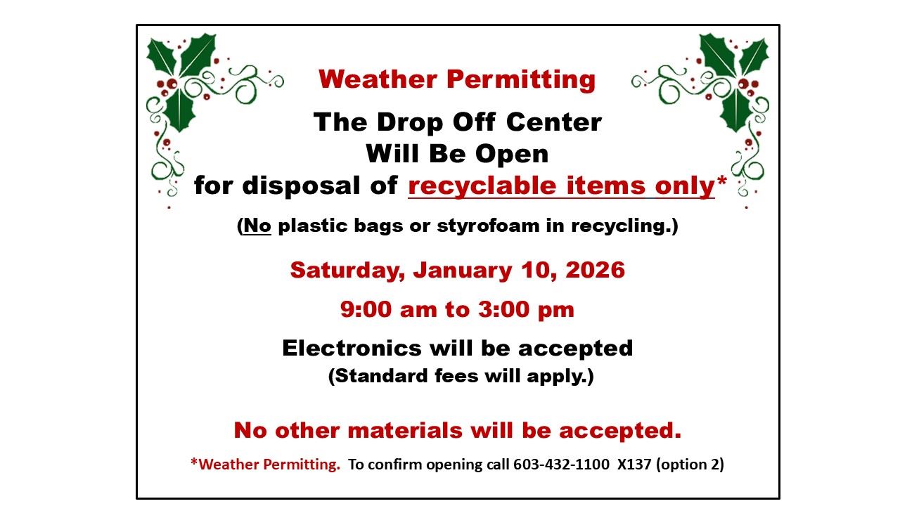 2025-2026 Drop Off Center Holiday Season Recycling for Jan 10, 2026