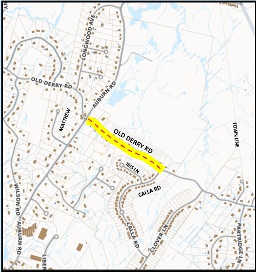 Old Derry Road, Water Main Extension Construction Zone Map - April 7, 2026