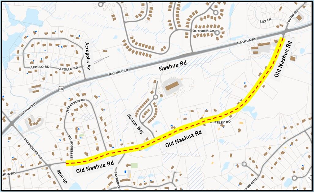 Old Nashua Rd., Water Main Extension Construction Zone Map - April 7, 2026