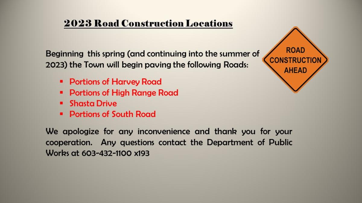 Notice with list of road construction streets