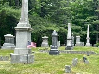 Glenwood Cemetery, gravestones in rows with green trees in the background
