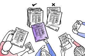 cartoon drawing of ballots and people looking them over