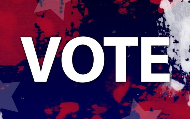The word vote on a red, white, and blue abstract background